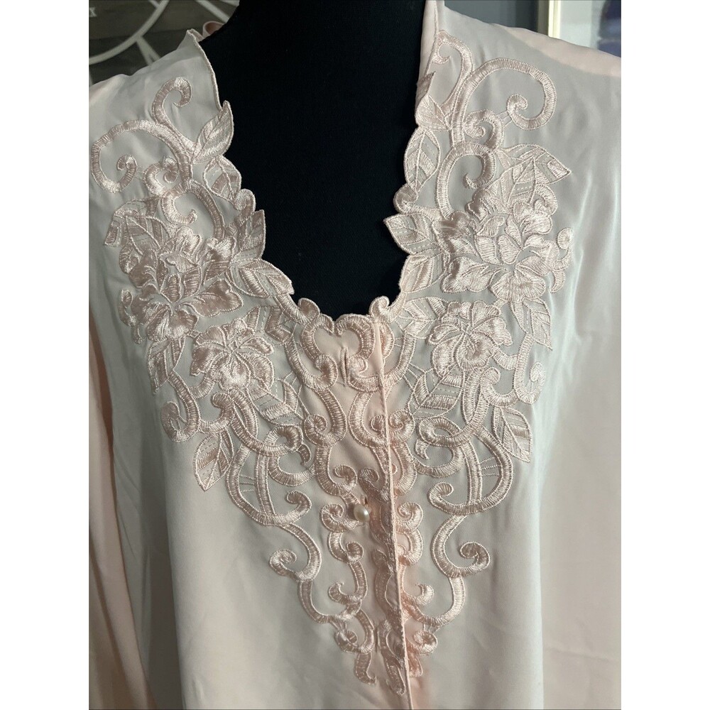 Long Sleeve Notations Clothing Co. Woman 18W Light Pink Blouse Embroidery Vintag